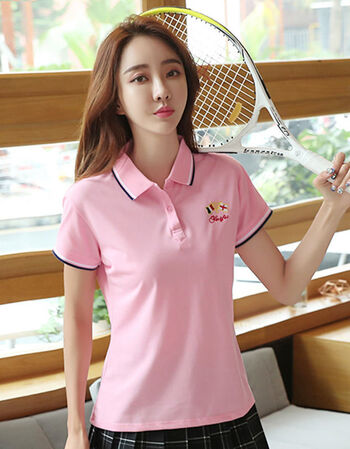 现货秒发条纹t恤女翻领短袖女上衣带领修身运动有领女生夏季polo衫女 