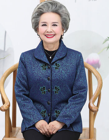 老年人秋冬女60老年妈妈加绒加厚70岁老人衣服80奶奶秋装上衣外套蓝色