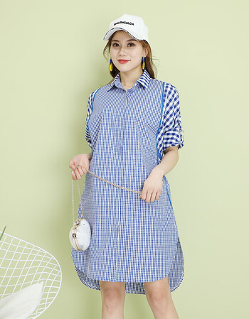 衬衫女中款长袖长款女衬衫打底衬衣百搭外套显瘦打底衬衣 蓝色格子 m