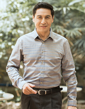 父亲衬衫全棉中年长袖男士衬衣秋季中老年人爸爸装纯棉秋装男 406横条