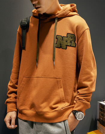 带帽衫刺绣潮牌男生长袖胖子休闲加肥加大码外穿上衣橘色m110130斤
