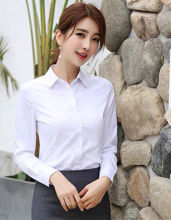 白衬衫女职业业工装修身打底正装学生面试工作服衬衣正装纯白长袖xl码