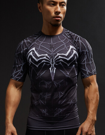 侠紧身衣男超人跑步运动速干衣服短袖闪电侠t恤新款黑蜘蛛s适合4250kg