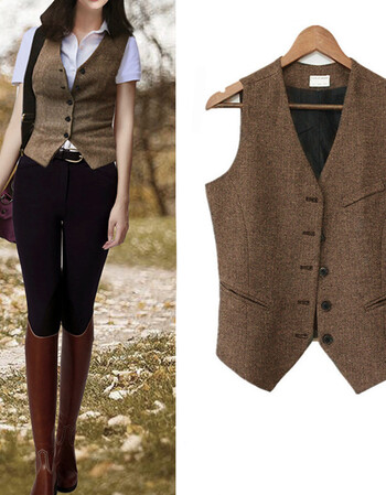 西装马甲女短款秋冬春秋英伦风女士中性复古人字毛呢背心修身骑马外套