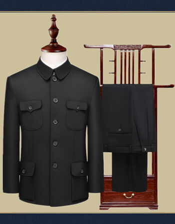 中山装男中老年套装老年人外套秋冬季老人衣服爸爸上衣爷爷中山服黑色