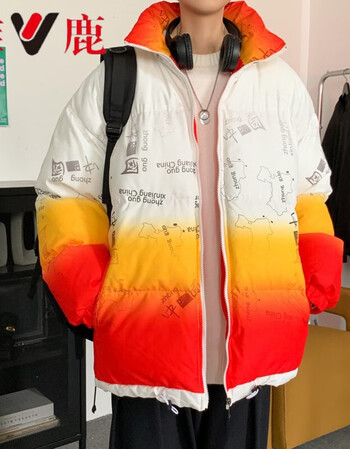 雅鹿捡漏特价羽绒服衣男休闲百搭时尚季2021冬装新渐变色中国地图手塞