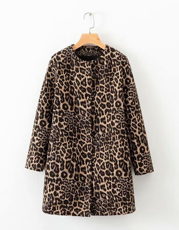 2018新品【精选】 女保暖外衣秋冬2018直筒圆领单排扣动物印花豹纹毛