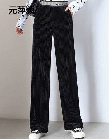 腿裤女秋冬新款金丝绒直筒裤加厚垂感休闲裤女黑色有前口袋m100斤以内