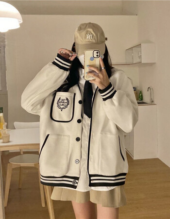 秋季棒球服外套女棒球服外套闺蜜女装秋季棒球服宽松百搭上衣女白色薄