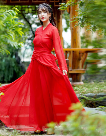 古典舞舞蹈演出服古装仙女离人愁服装中国舞单色汉服红昭愿表演服