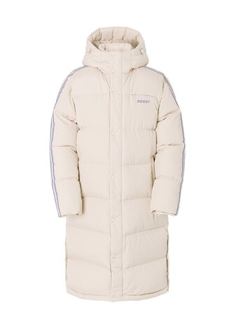 nerdy羽绒服韩国潮牌21年冬新款长款连帽女情侣宽松鸭绒加厚外套奶