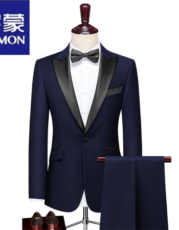 罗蒙romon塔士多新郎礼服结婚宴会男士修身西服套装主持人演出燕尾服