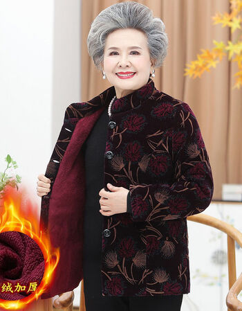 奶奶冬装60岁70太太衣服女80中老年人加绒蒲公英棕上衣5xl建议145155