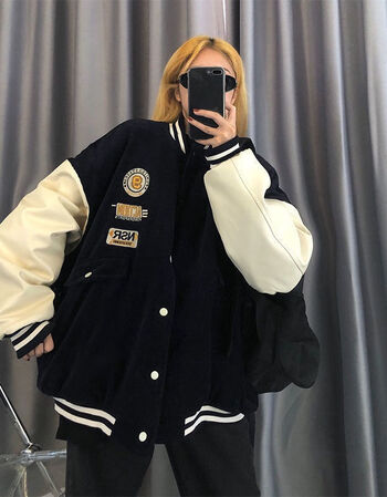 撞色拼接棒球服女港风情侣学生2021春秋新宽松韩版复古夹克外套潮黑色