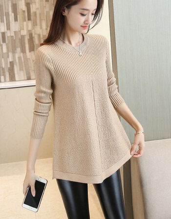 恒源祥毛衣新款时尚宽松中长款洋气春秋季针织衫女套头上衣毛线衫女生