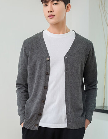 领针织开衫潮男薄外套休闲韩版系扣羊毛衣宽松大码羊绒开中灰色2xl