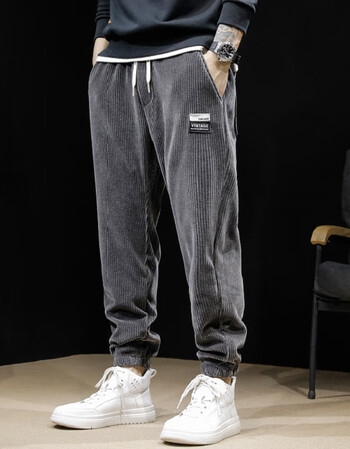 古先森束脚休闲裤男秋冬季厚款条绒裤男宽松加肥加大灯芯绒男裤哈伦裤