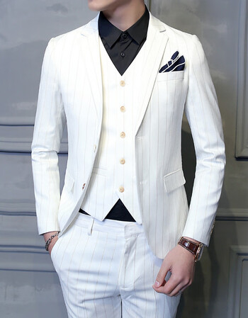 富贵鸟西服套装男三件套白色新款潮男西装男士礼服 白色 54(xxl)