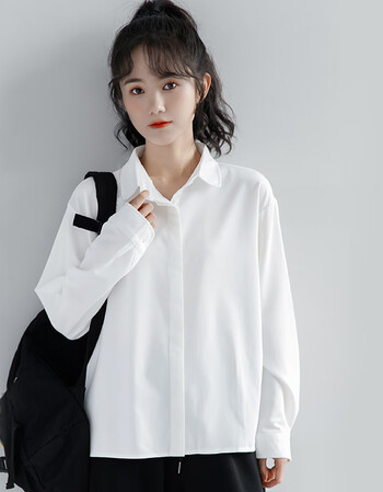生大学生2021秋季新款白色长袖女宽松韩版风休闲衬衣春秋上衣潮白色s