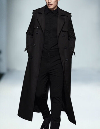 风衣男加长款过膝到小腿加厚胖子大衣外套潮流黑色秋冬不加绒春秋不加