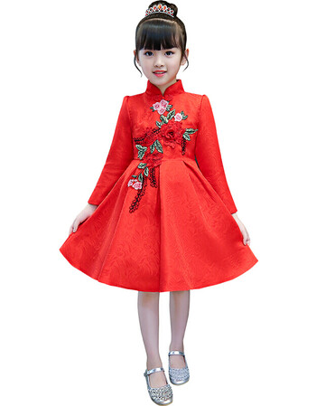 儿童秋装女童裙长袖连衣裙2018新款秋冬小女孩裙子礼服裙 红色a【送