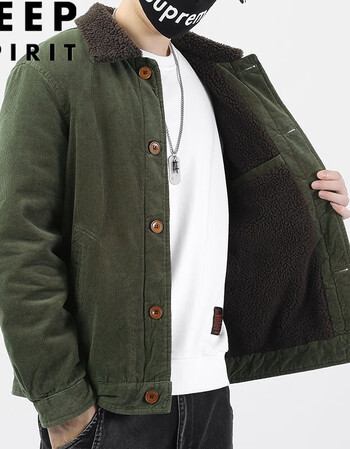 吉普jeep灯草戎灯心绒外套男中老年男装灯芯绒衣士夹克加绒秋冬绿加绒