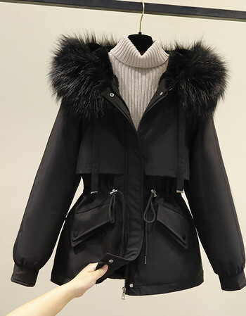 的派克服女短款小个子夹克棉服女冬季新款宽松棉衣加绒棉袄外套黑色m