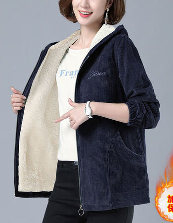 恒源祥加绒加厚灯芯绒外套女款韩版宽松秋冬季新款女式女士百搭时尚