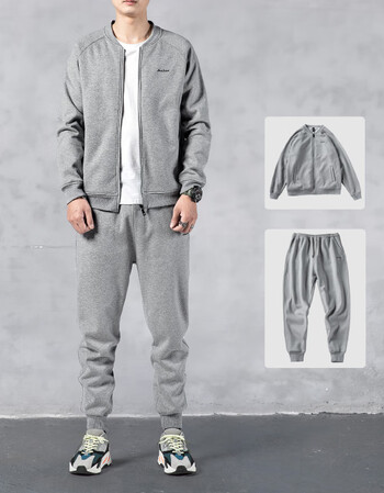 卫衣男运动套装2021秋季开衫棒球服外套搭配帅气两件秋冬休闲服装灰色