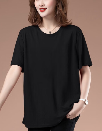 胖妈妈宽松短袖t恤女春夏季薄款中年加肥加大老年人上衣8790黑色xl