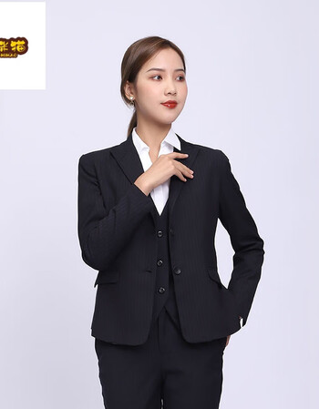 中国光大银行新款女士西服藏青紫条纹光大银行行服修身外套职业装