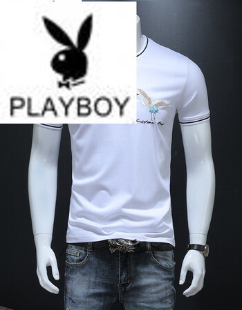 花花公子(playboy)短袖t恤男2019夏季新款丝光棉圆领中国风刺绣仙鹤小