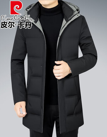 皮尔卡丹品牌羽绒服男中长款冬季新款中青年爸爸装加厚可脱卸连帽90白