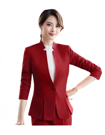 2019面试正装女商务职场美容银行4s店珠宝酒店品质定制款 红色 小西装
