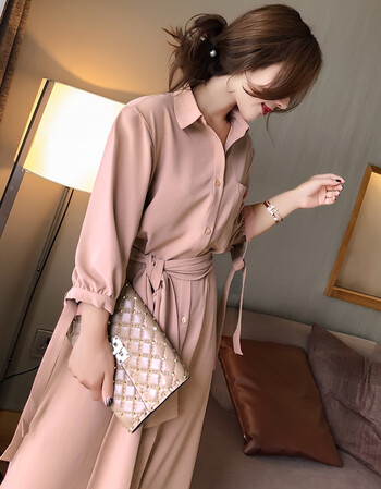 衬衫连衣裙中长女气质显瘦女神范衣服时尚春秋女装潮流高端修身 豆沙