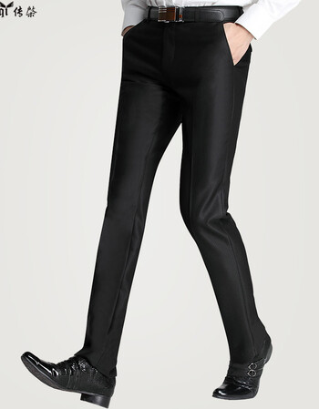 传棨男士西裤修身小脚西装裤商务休闲亮面垂感西服裤男结婚裤子黑色亮