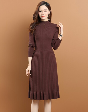 黛妍依衫加绒加厚连衣裙女秋冬季2021新款冬季中长款过膝打底毛衣裙