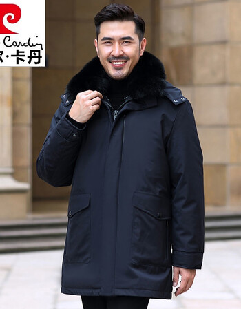 皮尔卡丹轻奢品牌男装爸爸冬装外套加厚重中长款男士派克服大码中老年