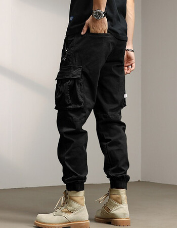 束脚裤男裤胖子秋冬季弹力小脚束腿加绒长裤男黑色口袋拉链款34155165