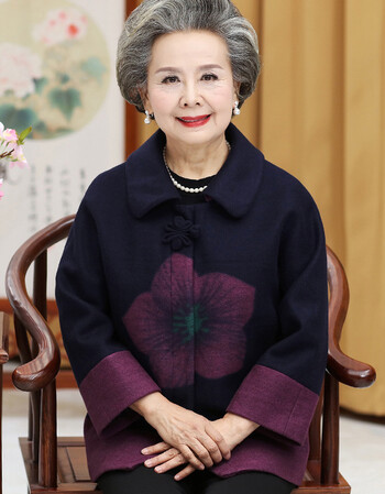 老年人外套女老太太老人衣服呢子上衣洋气高贵 紫色 l(建议80-105斤)