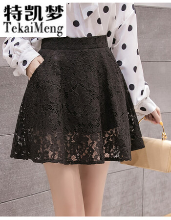 生2019夏季新款蕾丝半身裙女高腰学院风短裙显瘦a字裙蓬蓬裙裤裙潮