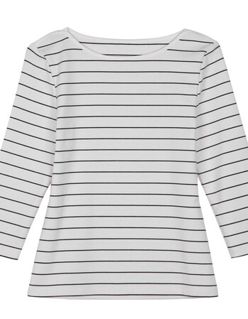拉夏 贝尔商场同款白色长袖慵懒条纹t恤女2019百搭上衣学生圆领修身