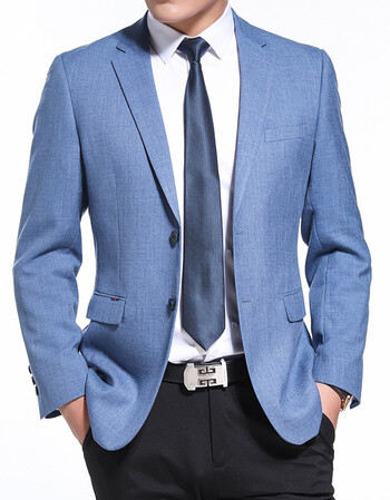 品牌男装庄雅戈尔康系列商务休闲男士单西服男修身纯色西装男 天蓝色