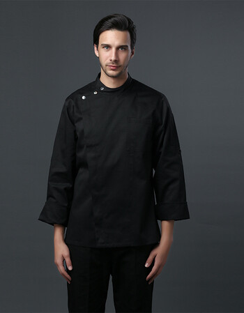 服男长袖饭店后厨房工衣西餐厨师长衣服七分袖厨师服定制 黑色长袖 xl