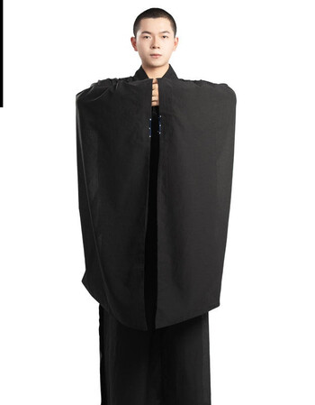 居士服男女款僧衣僧服台纱海清袈裟春夏亚麻僧衣套装 黑色广袖海青