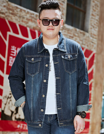 加肥加大码男装牛仔夹克胖子上衣春秋季休闲夹克肥佬宽松牛仔外套z