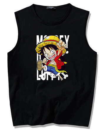 卡通动漫海贼王背心男路飞夏季潮流韩版学生宽松汗衫打底衫 黑色路飞