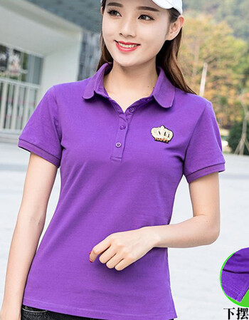 短袖纯棉短袖t恤女士带领2019新款体桖下摆开叉保罗衫t翻领上衣夏季恤