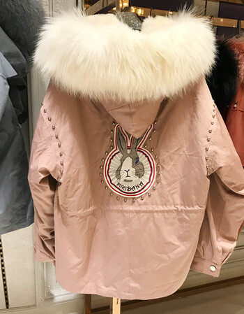 九瓣花皮草派克服兔子短款休闲宽松獭兔内胆貉子毛帽可脱卸znk97 粉色