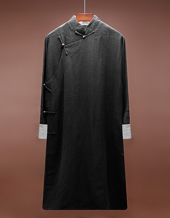 汉服男长衫中式道袍禅服长袍民国服装中国风相声华服大褂马褂 黑色 s